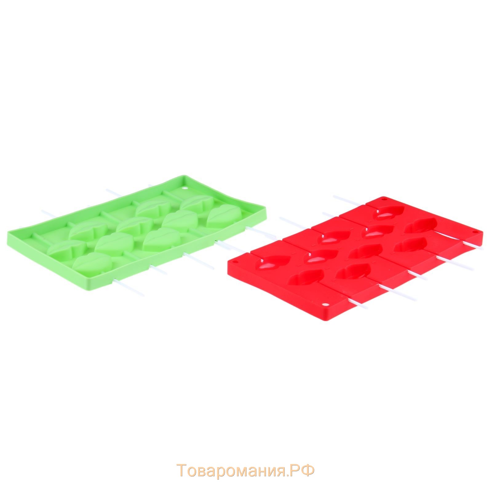 Форма леденцов «Поцелуй», силикон, 28,5×16 см, 10 ячеек (6×3см), с палочками, цвет МИКС