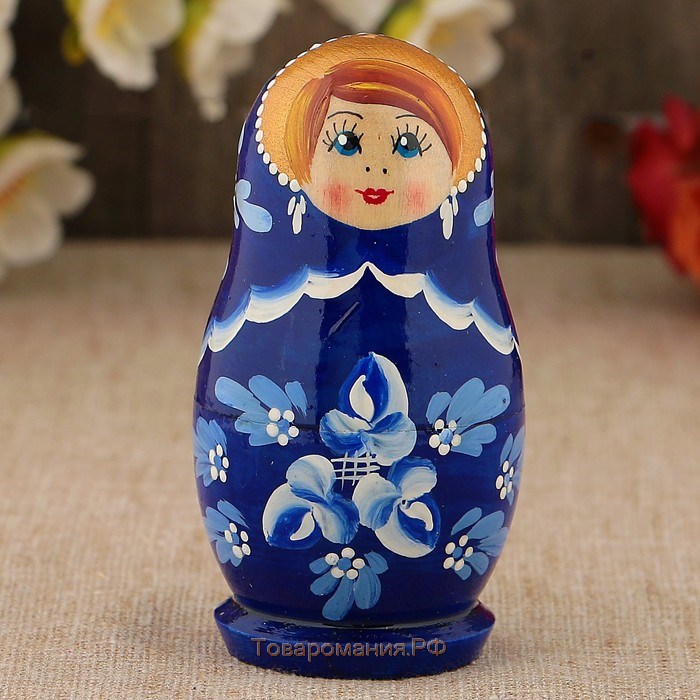 Матрёшка «Гжель», синее платье, 5 кукольная, 10 см