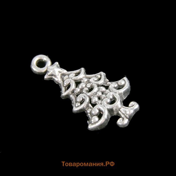 Декор для творчества металл "Ёлочка нарядная" серебро 2х1 см