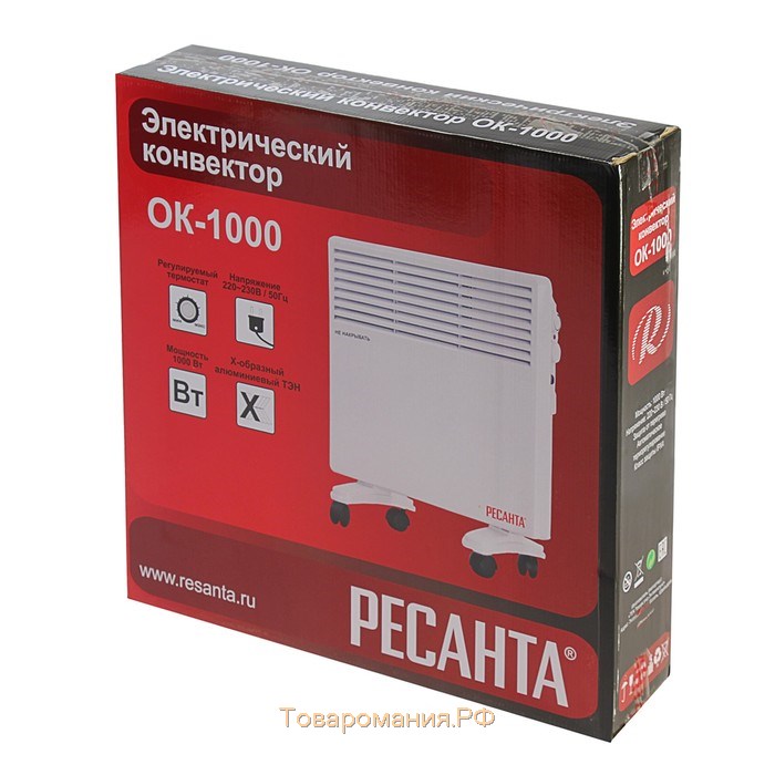 Обогреватель "Ресанта" ОК-1000, конвекторный, 1000 Вт, 10 м², колесики, белый