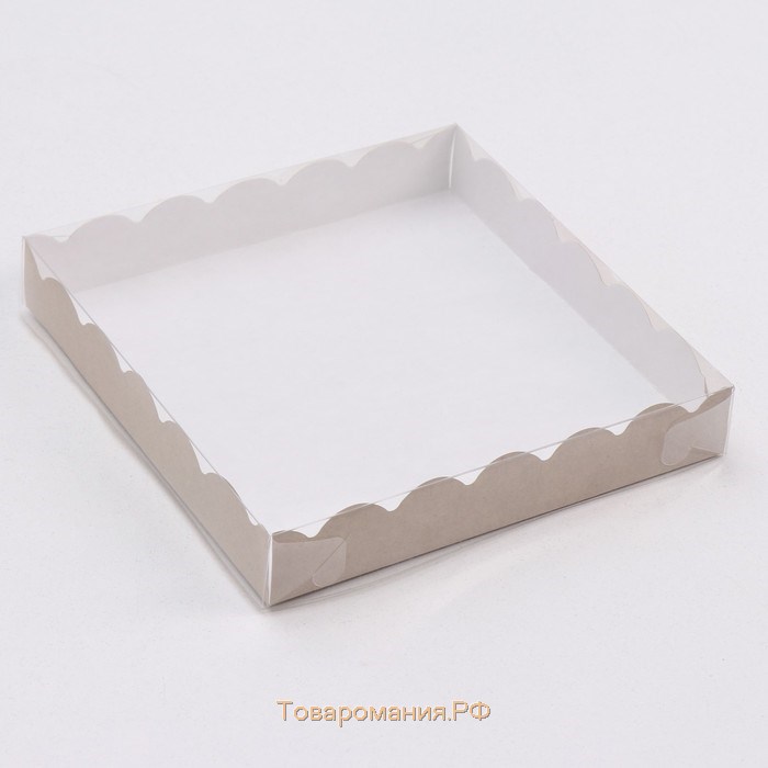 Коробочка для печенья с PVC крышкой, крафт, 18 х 18 х 3 см