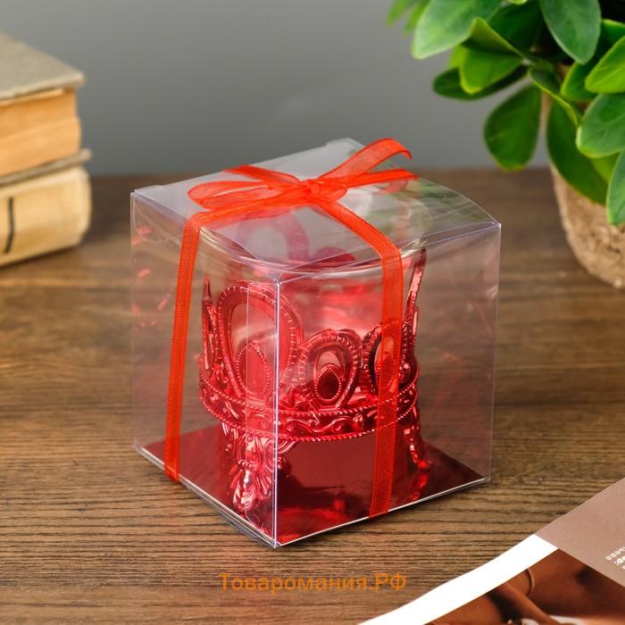 Подсвечник пластик, стекло на 1 свечу "Капельки" красный 7х6х6 см