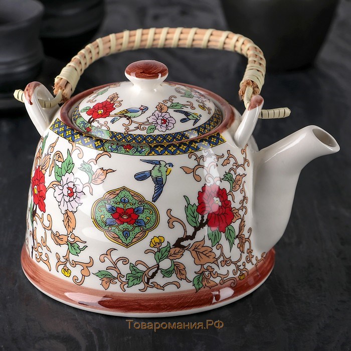 Чайник керамический заварочный с металлическим ситом «Цветы», 900 мл