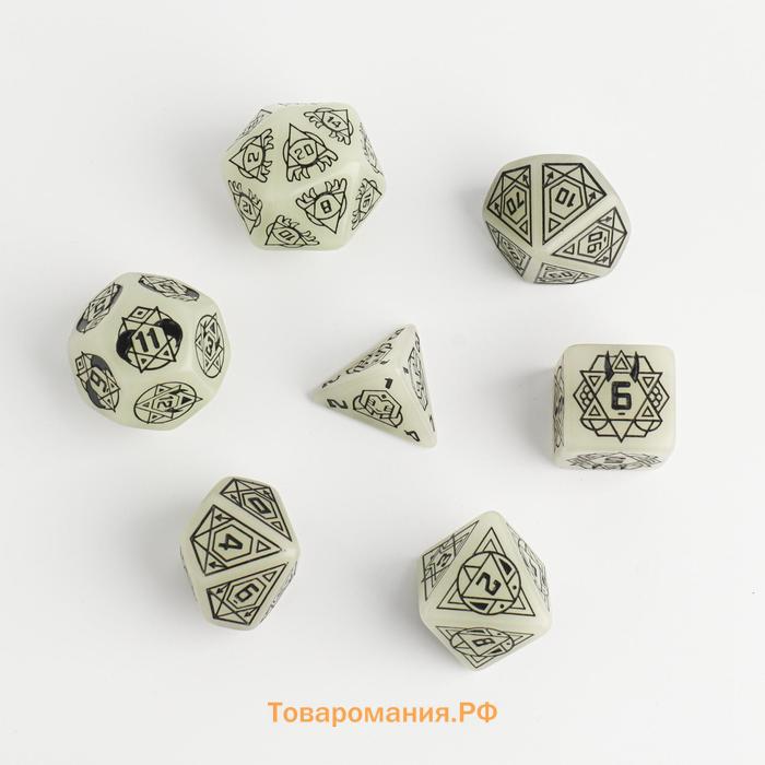 Кости игральные, дайсы для D&D (Dungeons and Dragons, ДнД), D&D, "Мистик" , 7 шт, светящиеся