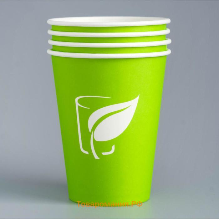 Стакан бумажный "Зеленый LOGO" для горячих напитков, 350 мл, диаметр 90 мм