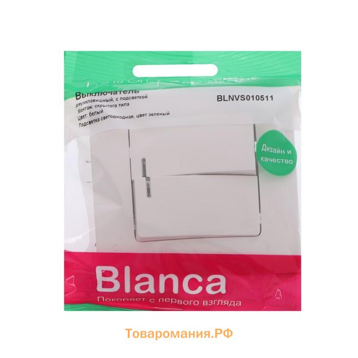 Выключатель SE Blanca, 10 А, 2 клавиши, IP20, скрытый, с подсветкой, белый, BLNVS010511