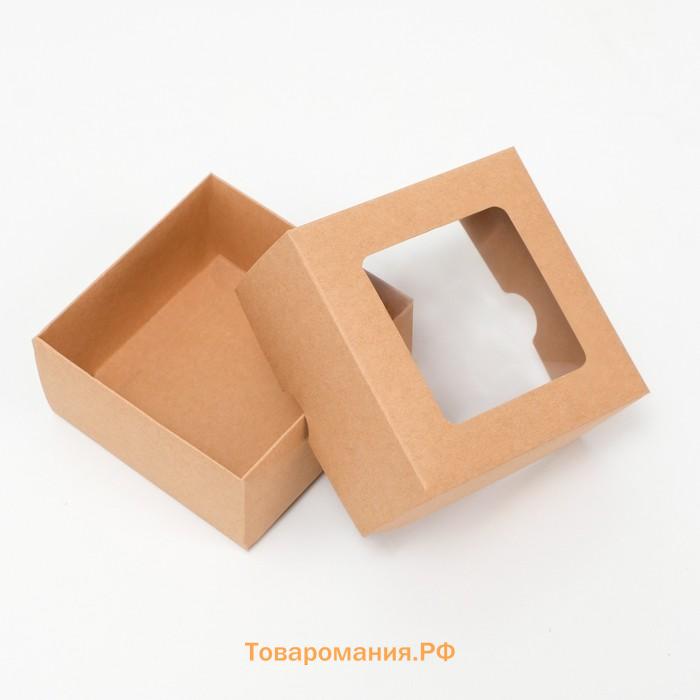 Коробка складная, крышка-дно, с окном, крафтовая, 10 х 10 х 5 см