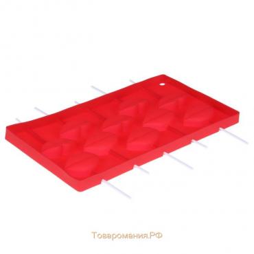 Форма леденцов «Поцелуй», силикон, 28,5×16 см, 10 ячеек (6×3см), с палочками, цвет МИКС