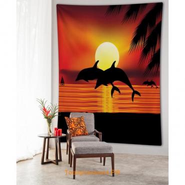 Декоративное панно с фотопечатью «Дельфины на закате», вертикальное, размер 150х200 см