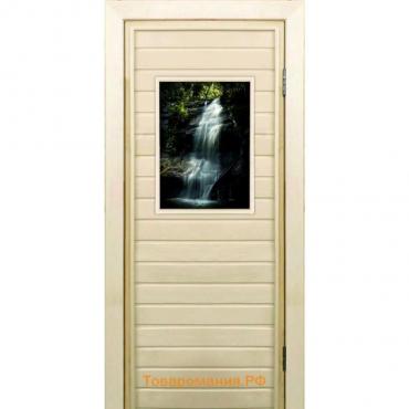 Дверь для бани со стеклом (40*60), "Водопад-2", 190×70см, коробка из осины