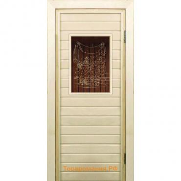 Дверь для бани со стеклом (40*60), "Баньщик", 180×70см, коробка из осины