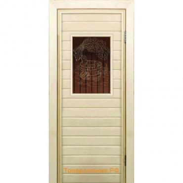 Дверь для бани со стеклом (40*60), "Банные радости-2", бронза, 190×70см, коробка из осины