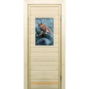 Дверь для бани со стеклом (40*60), "Рысь", 190×70см, коробка из осины