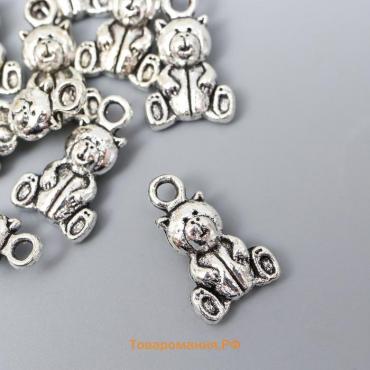 Декор для творчества металл "Медвежонок" серебро 1,6х1 см