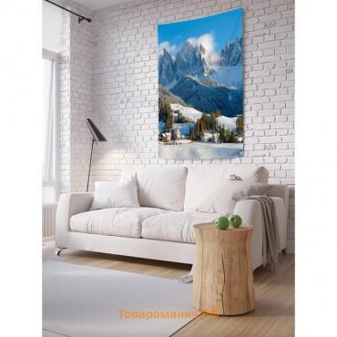 Декоративное панно с фотопечатью «Заснеженный горный поселок», вертикальное, размер 150х200 см